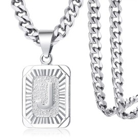 Sliver Color Initials Name Pendant Necklace Hiphop Punk Bold Rugged Masculine Alphabet Letter Charm Necklace for MenColor: Q-with 5mm 22inch