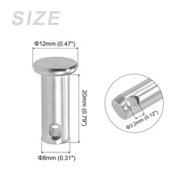 METALLIXITY Clevis Pins (8mmx20mm) 4Pcs, Single Hole Flat Head 304 Stainless Steel Fastener Pin - for Metal Devices, Furniture Installation, Industrial, DIY