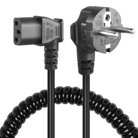 GELRHONR 3 Pin IEC Power Cable, 90° Angled CEE 7/7 to C13 Spiral Cable, Power Cable with Angled IEC Connector, C13 Coiled Cable for Monitors, PC, Printers, Scanners, TV (Left Angle C13)