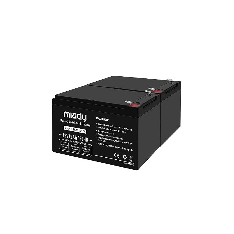 Miady 12V 12Ah Rechargeable Sealed Lead Acid Battery (2 Packs)