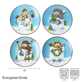 Pfaltzgraff Evergreen Ernie Snowman Porcelain Salad Plates, Set of 4, 8 Inch, Blue
