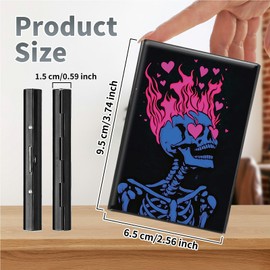 SROJDHFJB Metal Credit Card Holder RFID Blocking, Skull Pink Fire Heart Slim Mini Aluminum Wallet Hard Case for Men & Women, Small Business Card Case Card Organizer Case Holds 12 Cards & Bills