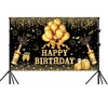 YinQin 180x120 cm Glitter Golden Black Happy Birthday Backdrops Banners