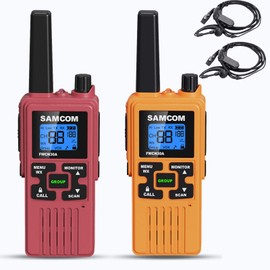 SAMCOM 2 Way Radios Long Range FRS Walkie Talkies for Adults 1250mAh USB Rechargeable, 22 Channels Portable Two Way Radios with Earpieces, Group Talk, NOAA Alert (Red +Yellow 2 Pcs)