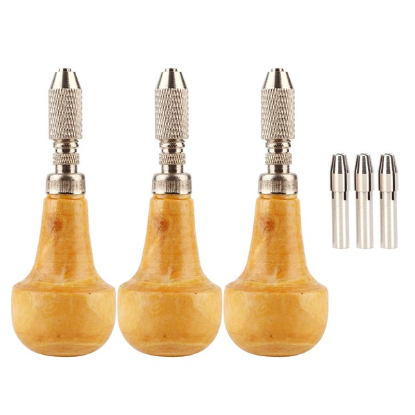 Pin Vise Hand Drill, 3Pcs Wooden Hand Chuck Graver Handle