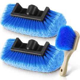 Vesici 2 Pcs 10 Inch Car Wash Brush Head with Soft Detailing Bristle Flow Through Car Cleaning Brush with 1 Pcs Stiff Bristle Wheel Brushes for Motorboat Rv Facades of Houses Wheel Carpet (Blue)