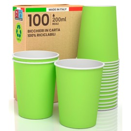 100 Paper Cups 200ml Eco Friendly Biodegradable Disposable Asport Warm Drinks Colorful Green