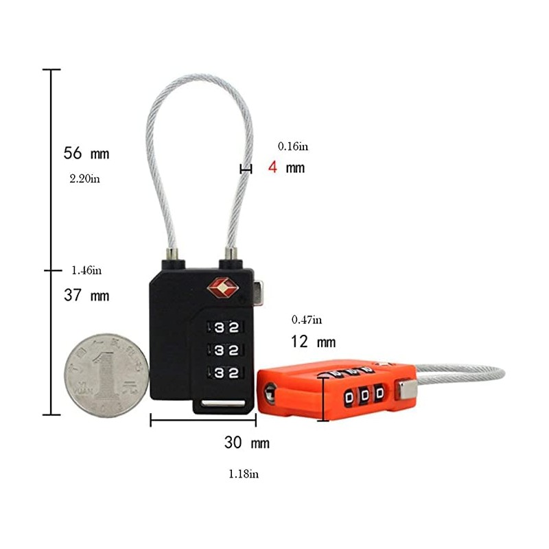 2 x V.S.P. Luggage Locks TSA Approved, Cable Travel Locks,