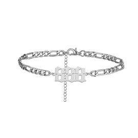 Jukoclut Stainless Steel Plated Angel Number 888 Charm Bracelets Anklets for Women Numerology Jewelry Silver