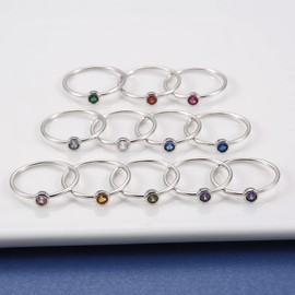 Simple Birthstone Rings for Women Family Jewelry 925 Sterling Silver Colorful Cubic Zirconia Stackable Promise Ring for Her