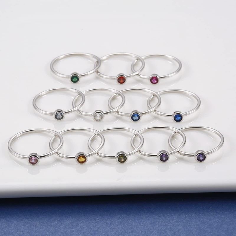 Simple Birthstone Rings for Women Family Jewelry 925 Sterling Silver