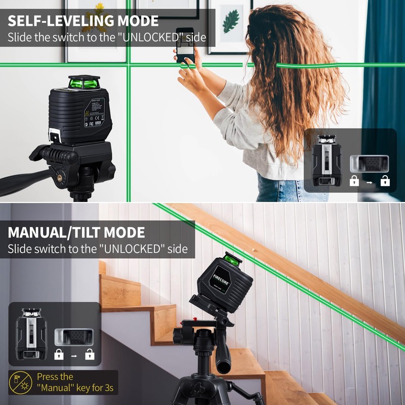 Firecore 360° Laser Level with Tripod, 100Ft Self Leveling Laser