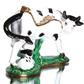 Waltz&F Mother Cow and Calf Jeweled Trinket Box Hinged Hand-Painted Ring Holder Home Decoration