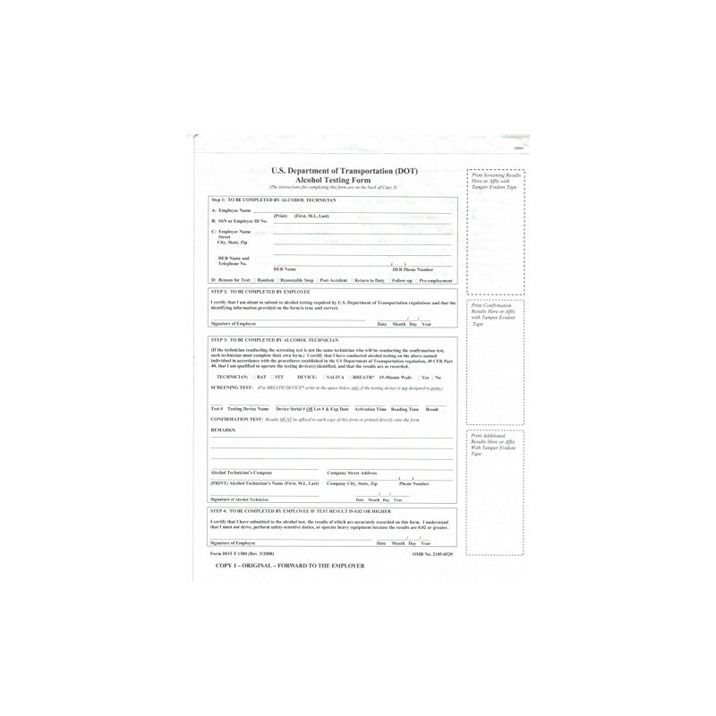DOT Breath Alcohol Testing Forms 3-PLY Pack of 100MADE in