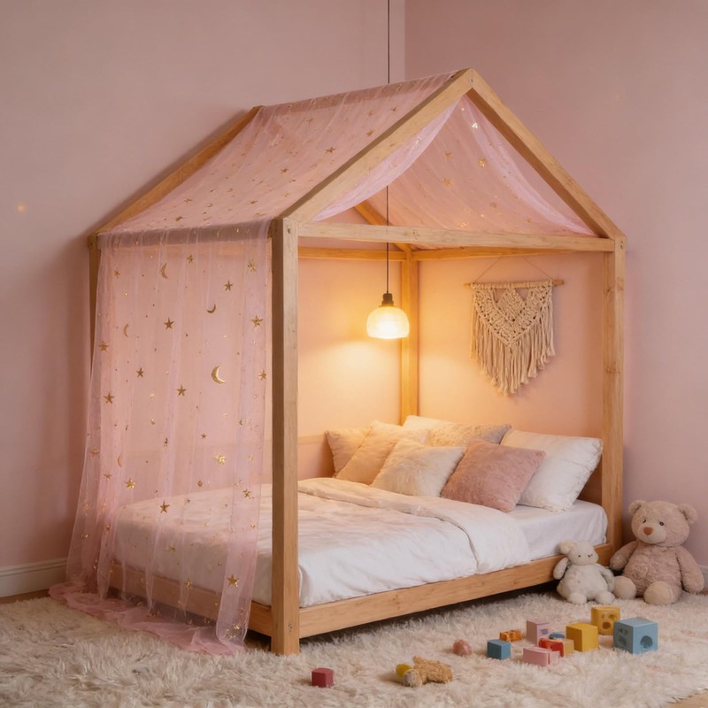 Ingzy Canopy Bed Curtains for Montessori, House & Twin Beds