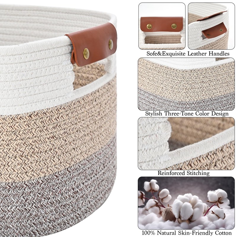 Cotton Rope Storage Basket Woven Shelf Storage Bin with Detachable