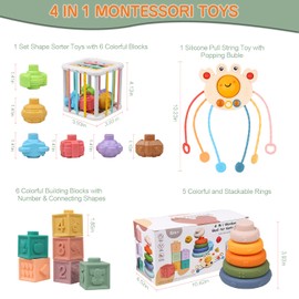 4 in 1 Montessori Baby Toy from 1 Year Fine Motor 6 Months Ik Toy / Sensory Building Blocks Stacking Toy / Fine Motor Skills Cube for 6-12-24 Months Baby Gift for Boys and Girls