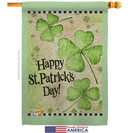 Breeze Decor St Patrick St. Patrick's Day Clover House Flag Eagle Set Spring Shamrock Leprechaun Lucky Coin Holiday March Irish Small Decorative Gift Yard Banner Made in USA 28 X 40