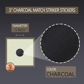 .5” Circle Match Striker Stickers – 12 Pieces | Charcoal Match Strike Paper with Adhesive Pre-Cut in Circles for Easy Match Lighting | Also Available in Bumble/Dotted Pattern or Brown & Many Sizes