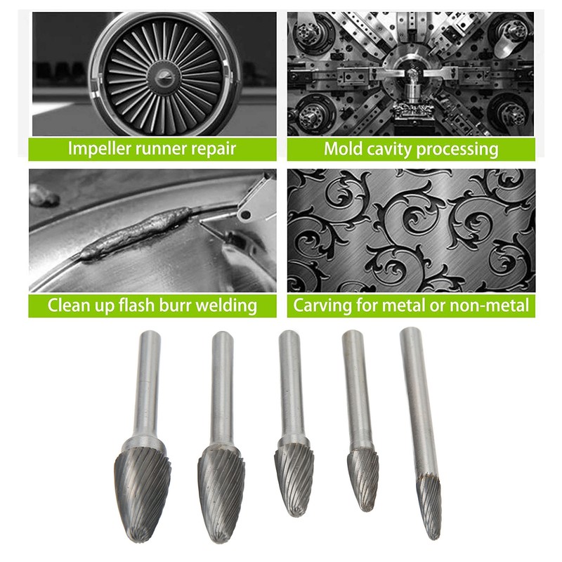 5pcs Carbide Burrs Single Cut Rotary File with 6mm/0.24in Shank