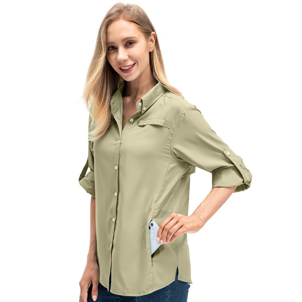 Women's Quick Dry Sun UV Protection Convertible Long Sleeve Shirts for Hiking Camping Fishing Sailing (5024 Dark Khaki M)