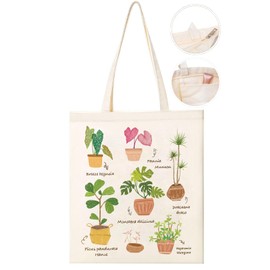 MOJIEY Plant Tote Bags Aesthetic with Zipper and Pocket, Cute Book Bags for Women and Teacher Gifts, Grocery Reusable Shopping Bags Large
