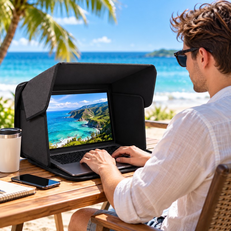 Portable Laptop Sun Shade for Outdoor Work – Foldable Oxford