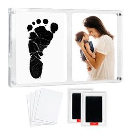 Baby Footprint Ink Kit Magnetic Acrylic Picture Frame Keepsake Gift Set - Infant Handprints Kit For Girls Boys- Modern Milestone Photo Frames For New Parents - Elegant Picture Frame For Babyshower