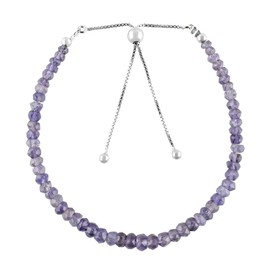 OdrillionGems Natural Iolite Gemstones Bolo Bracelet, Faceted Beads, 925 Sterling Silver, Healing Crystals, Women Jewelry, Adjustable Chain, Valentine Gift, Size 10"