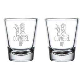 MIP Set of 2 Shot Glasses 1.75oz Shot Glass Cowgirl Up Boots