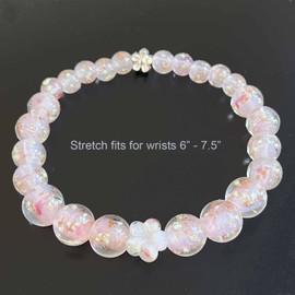 ARTSY CRAFTS INC Glow in The Dark Firefly Beaded Bracelets for Women, Ocean Blue Luminous Murano Firefly Bracelets Mermaid Crystals Healing Bracelet Bangle (Pink 6-7")