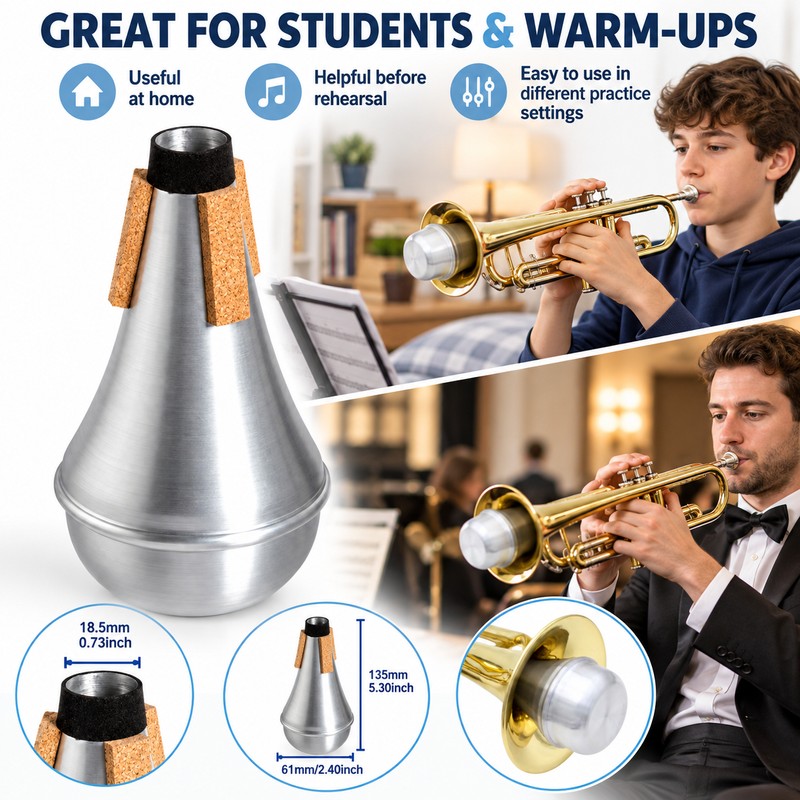 Aluminum Trumpet Straight Mute for Music Practice – Portable Silver