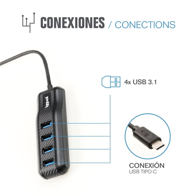 IGGUAL HUB TYPE C X 4 PUERTOS USB 3.1 Carbon