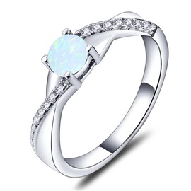 YL 925 Sterling Silver Engagement Ring 5MM Created Opal Infinity Ring for Women-size6