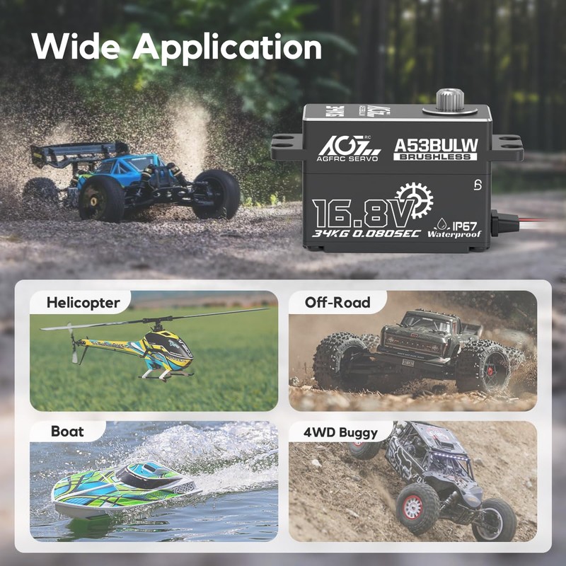 AGFRC 34KG Waterproof Low-Profile RC-Steering-Servo - 16.8V Direct Power High