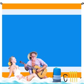 BREENHILL Large Beach Blanket Oversized Beach Mat Intimate Choice of Beach Accessories for Outdoor Travel Camping Hiking Good Gift (L-BlueWhiteOrange)