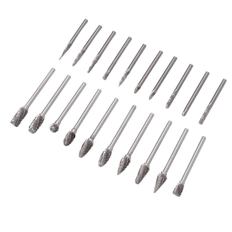 20Pcs Tungsten Carbide Carving Bits Double Cut Rotary Burr Set
