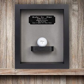 Hole-in-One Shadow Box with Ball Shelf~Includes Engraved Plate & Acrylic Cover~Three Color Options (Black/Gray)