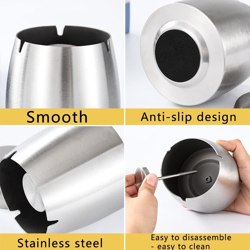 Large Stainless Steel Ashtray Smokeless, Odorless Thickened Windproof Ashtray with