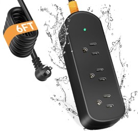 Outdoor Power Strip Weatherproof 6 FT Extension Cord Waterproof Surge Protector Power Strip, 3 AC Outlets, Shockproof, 1625W Overload Protection, for Camping, Home, Office, Garden, FCC UL Listed