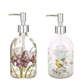 17oz Glass Soap and Lotion Dispenser Bottle with Rust Proof Plastic Pump Refillable Liquid Pump Bottle Great for Kitchen, Bath, Bathroom Accessories, Countertop, Set of 2