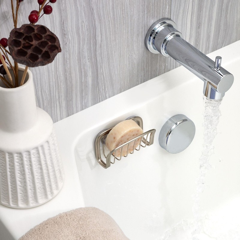 iDesign Suction Cup Sponge Holder for Kitchen Sink - Brushed