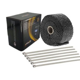 Xinhan 2"x15ft/2"x25ft/2"x50ft Roll Black-White Racing Fiberglass Exhaust Header Pipe Wrap Tape With Stainless Steel Zip Ties (2" x 15ft-Black)