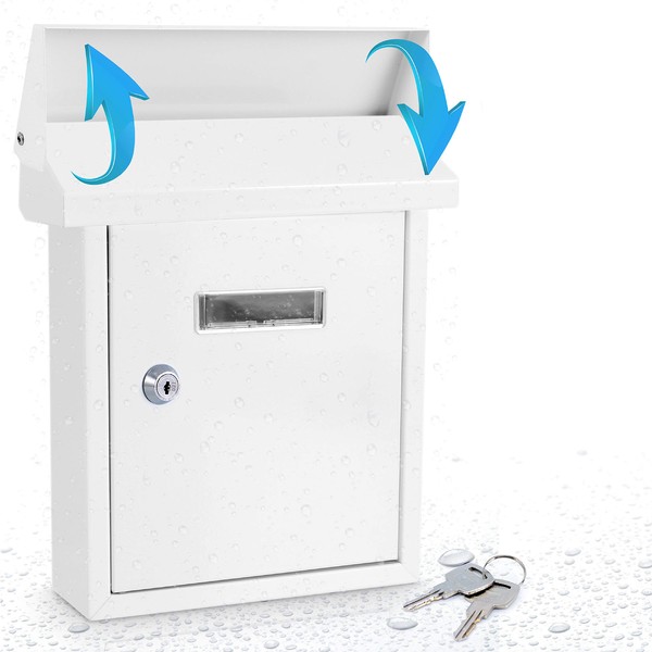 Weatherproof Wall Mount Locking Mailbox - Galvanized Steel w/ Metal Flap for Mail Insertion, Commercial Rural Home Decorative & Office Business Parcel Box Package Drop Secure Lock - Serenelife SLMAB01