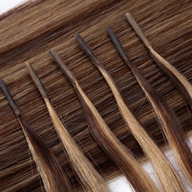 22 inch Pre Bonded Stick Tip Remy Human Hair Extensions [0.5g*100 Strands] #4/27 Medium Brown&Dark Blonde 100% Real Keratin I Tip Hair Extensions Straight (50g)