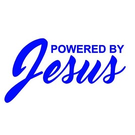 STICKER DAD Powered by Jesus Vinyl Decal by stickerdad® - Size: 8", Color: Reflective Blue - Windows, Walls, Bumpers, Laptop, Lockers, etc.