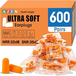 AZEN 600 pares de tapones para los oídos, NRR de espuma suave de 32 dB para dormir con cancelación de ruido, tapones para los oídos para conciertos, d