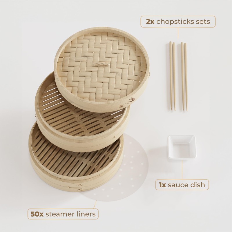 Prime Home Direct Bamboo Steamer Basket 10-Inch | 2-Tier Steamer
