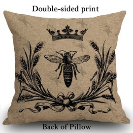 Smooffly Bee Cushion Cover, Outdoor Cushion Vintage Queen Bees Retro Crown Floral Ear Bowknot Black Throw Pillow Case Decorative for Living Room Sofa Bed,45cmx45cm 18x18 inch