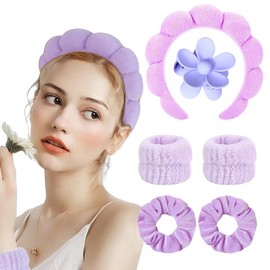 MWUMRCM Pack of 6 Hair Band Cosmetics, Sponge Headband Bracelet Hairpin Sets for Washing for Women Girls Skin Care Removal Spa Yoga Sports Shower Headband Terry Towel Fabric Hair Band